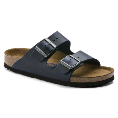 Birkenstock Arizona usnjeni natikač v modri barvi/ regular/mehak vložek 1013643