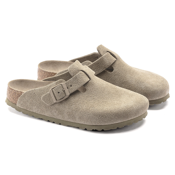 Birkenstock ženski natikači Boston v barvi Faded Khaki regular z mehkim vložkom 1019054