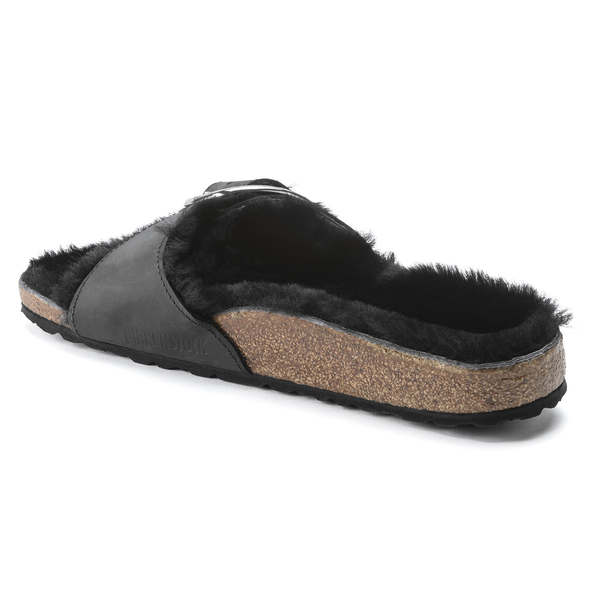 Birkenstock Madrid ženski natikači z ovčko v črni barvi regular fit 1020088