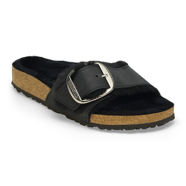 Birkenstock Madrid ženski natikači z ovčko v črni barvi regular fit 1020088