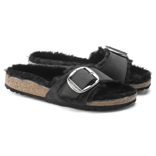 Birkenstock Madrid ženski natikači z ovčko v črni barvi regular fit 1020088