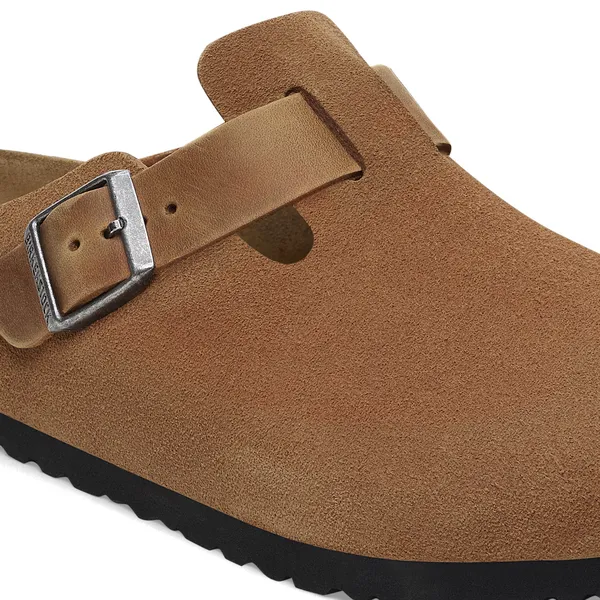 Birkenstock Boston moški natikač v kombinaciji semiš ter oljenega usnja cognac regular 1029185