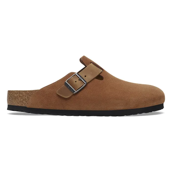 Birkenstock Boston moški natikač v kombinaciji semiš ter oljenega usnja cognac regular 1029185