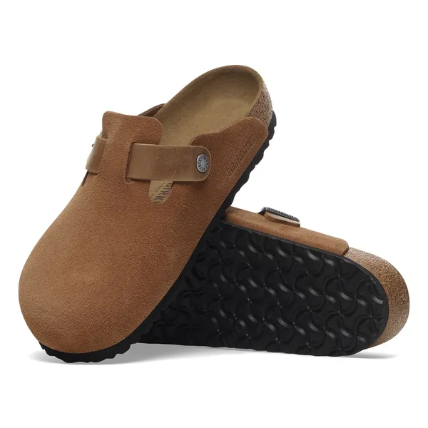 Birkenstock Boston moški natikač v kombinaciji semiš ter oljenega usnja cognac regular 1029185