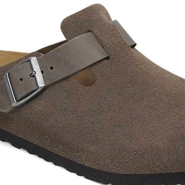 Birkenstock Boston moški natikač v kombinaciji semiš ter oljenega usnja concrete gray regular 1029210