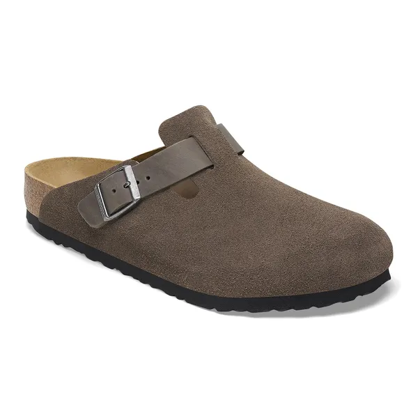 Birkenstock Boston moški natikač v kombinaciji semiš ter oljenega usnja concrete gray regular 1029210