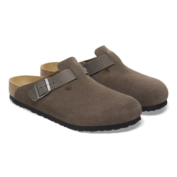 Birkenstock Boston moški natikač v kombinaciji semiš ter oljenega usnja concrete gray regular 1029210