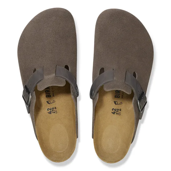 Birkenstock Boston moški natikač v kombinaciji semiš ter oljenega usnja concrete gray regular 1029210