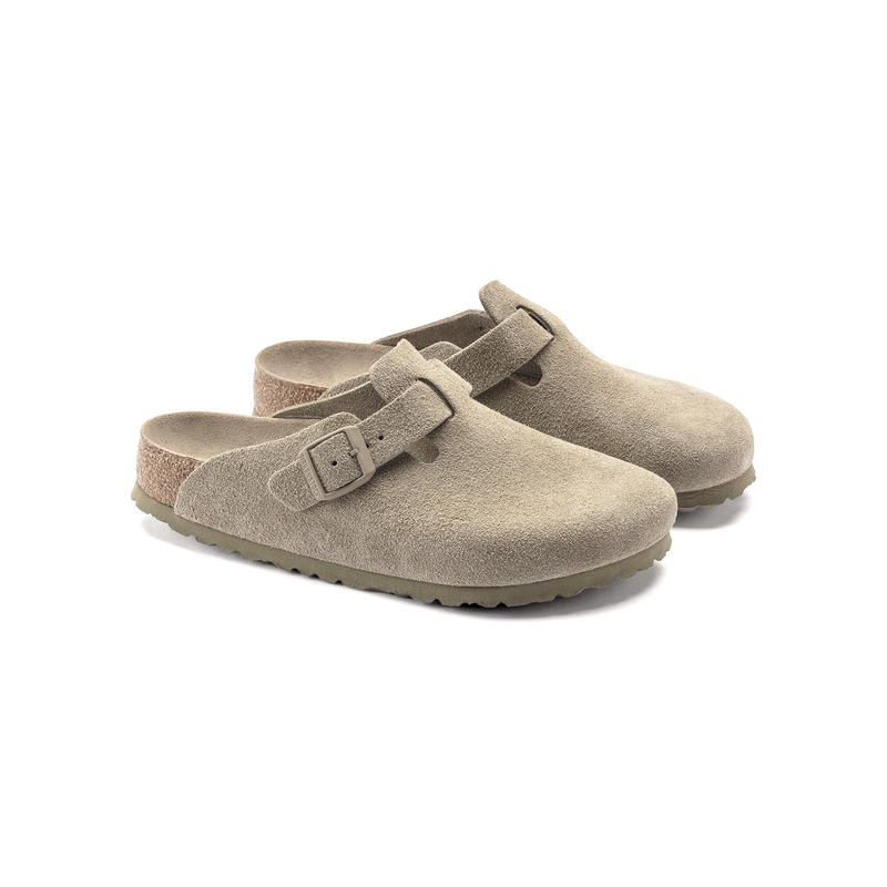 Birkenstock ženski natikači Boston v barvi Faded Khaki regular z mehkim vložkom 1019054