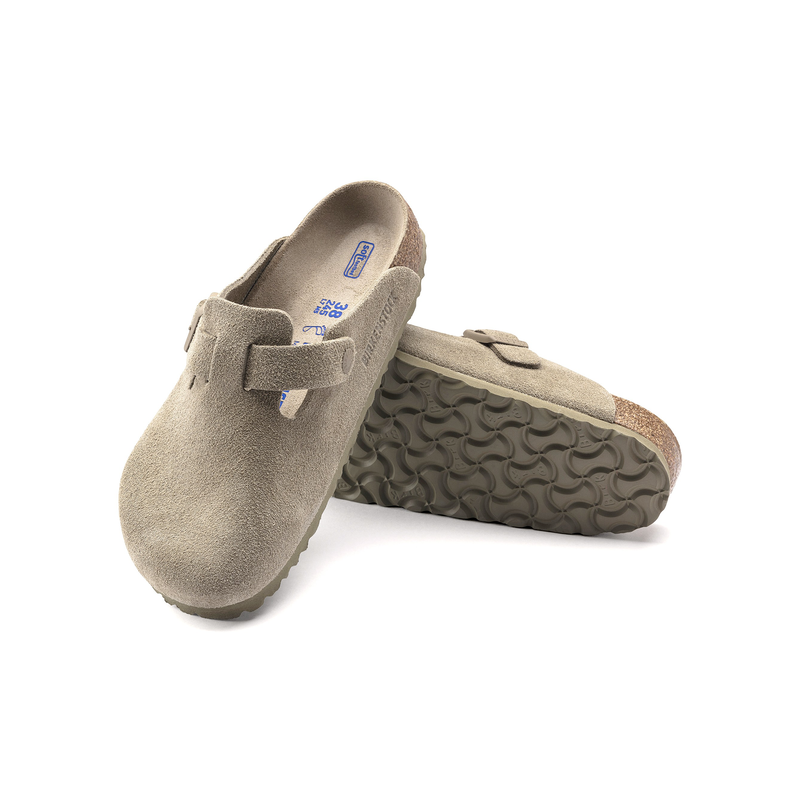 Birkenstock ženski natikači Boston v barvi Faded Khaki regular z mehkim vložkom 1019054