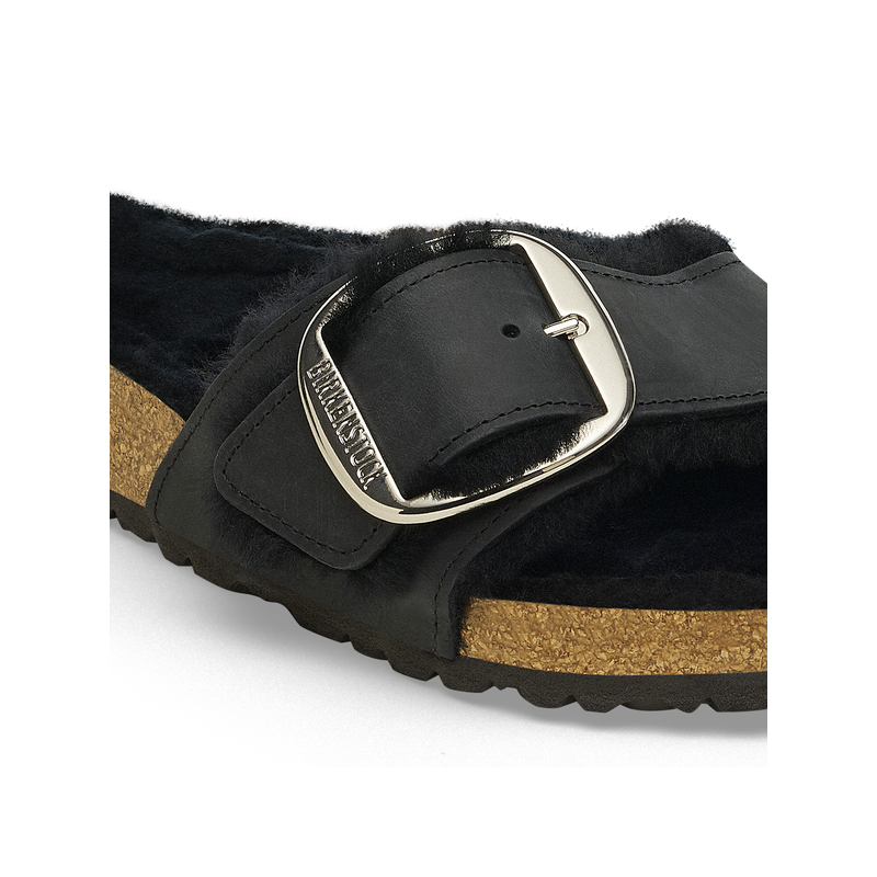 Birkenstock Madrid ženski natikači z ovčko v črni barvi regular fit 1020088