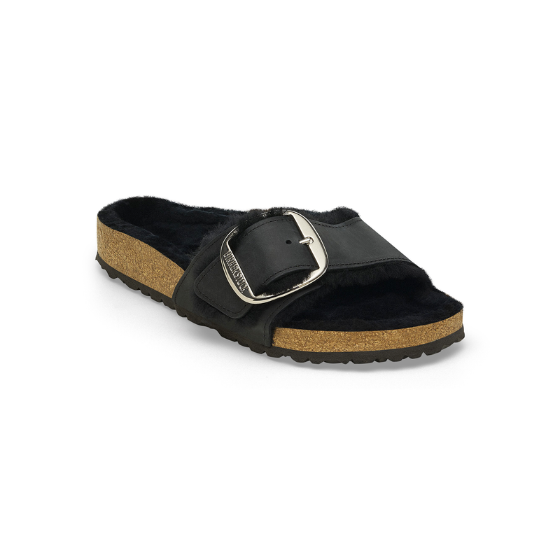 Birkenstock Madrid ženski natikači z ovčko v črni barvi regular fit 1020088