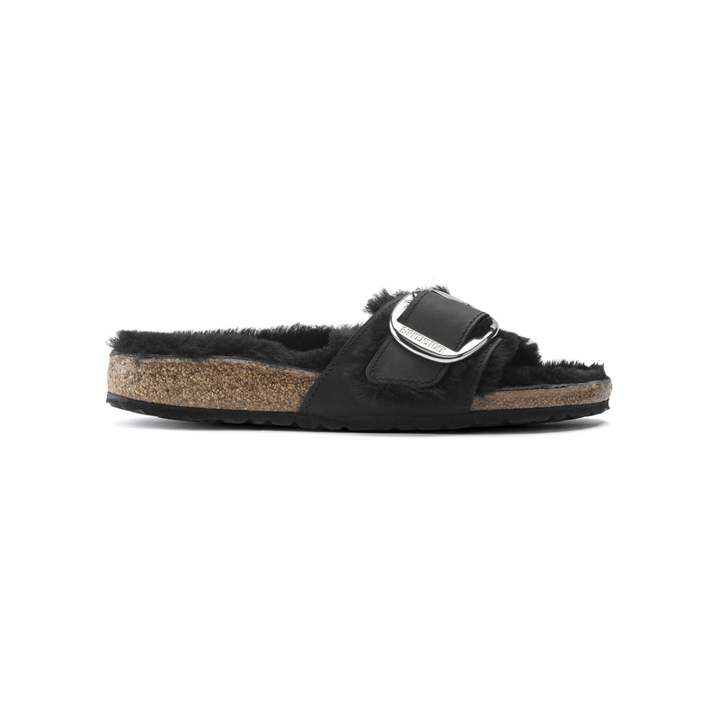 Birkenstock Madrid ženski natikači z ovčko v črni barvi regular fit 1020088