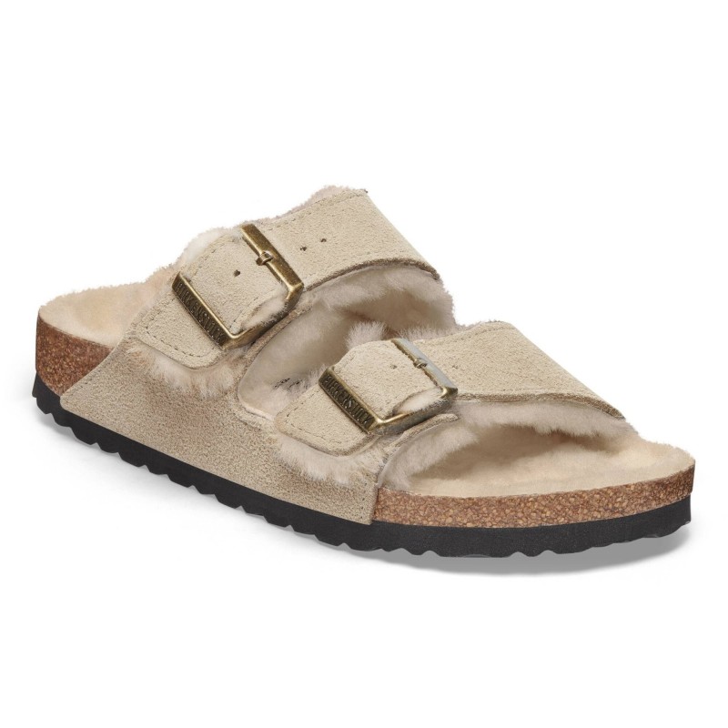 Birkenstock Arizona ženski natikači z ovčko v bež barvi regular 1028226