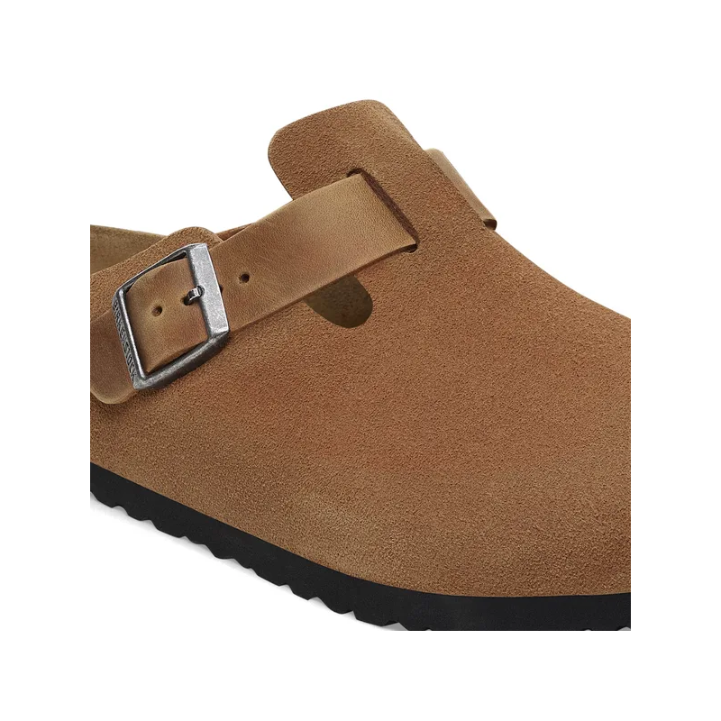 Birkenstock Boston moški natikač v kombinaciji semiš ter oljenega usnja cognac regular 1029185