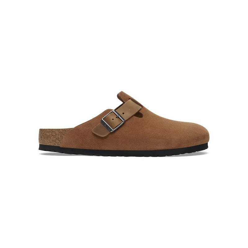 Birkenstock Boston moški natikač v kombinaciji semiš ter oljenega usnja cognac regular 1029185