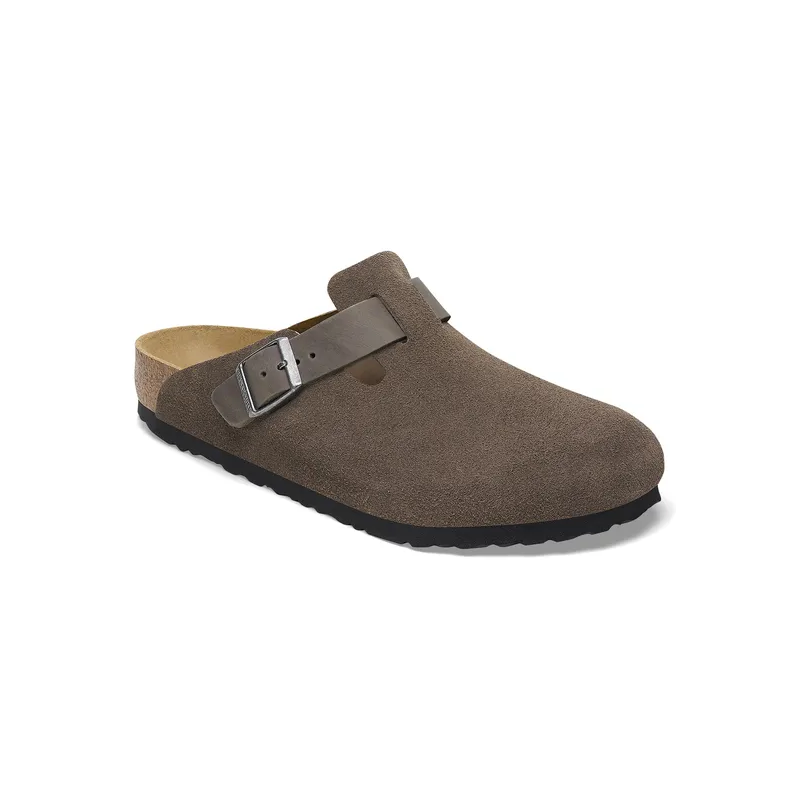 Birkenstock Boston moški natikač v kombinaciji semiš ter oljenega usnja concrete gray regular 1029210