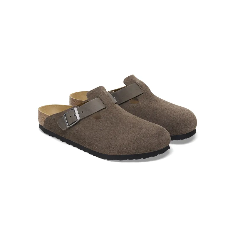 Birkenstock Boston moški natikač v kombinaciji semiš ter oljenega usnja concrete gray regular 1029210