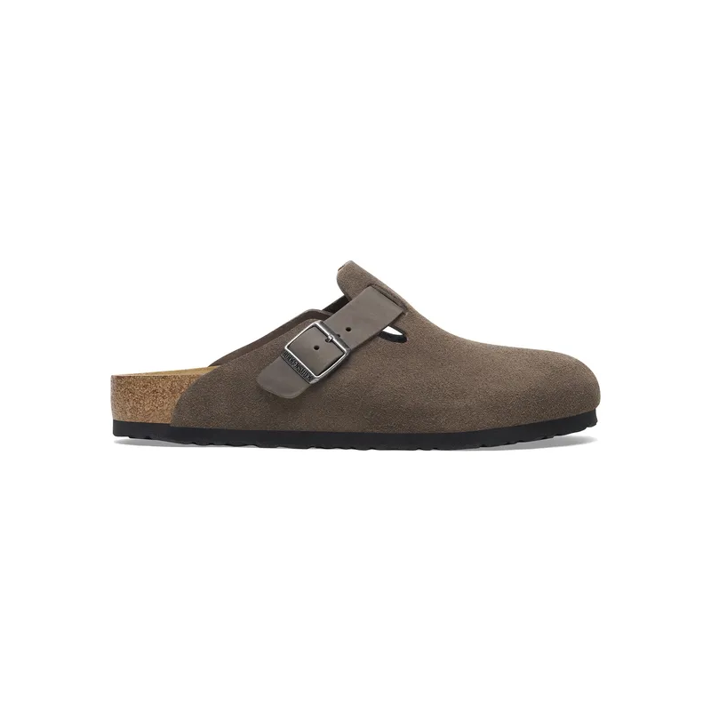 Birkenstock Boston moški natikač v kombinaciji semiš ter oljenega usnja concrete gray regular 1029210