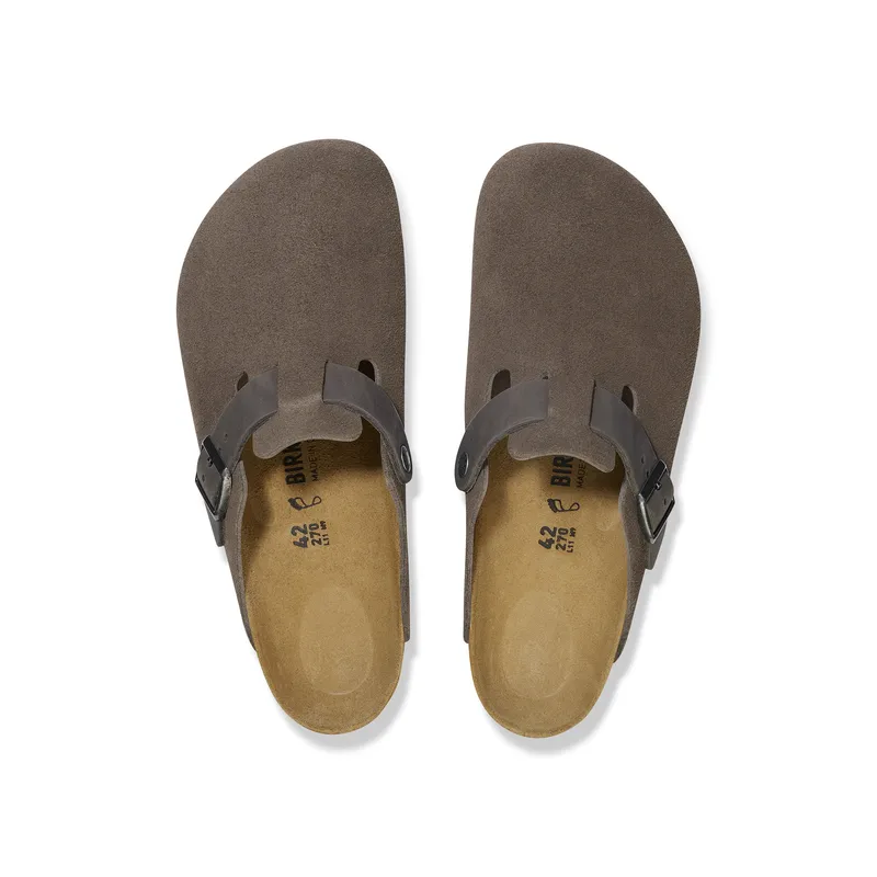 Birkenstock Boston moški natikač v kombinaciji semiš ter oljenega usnja concrete gray regular 1029210